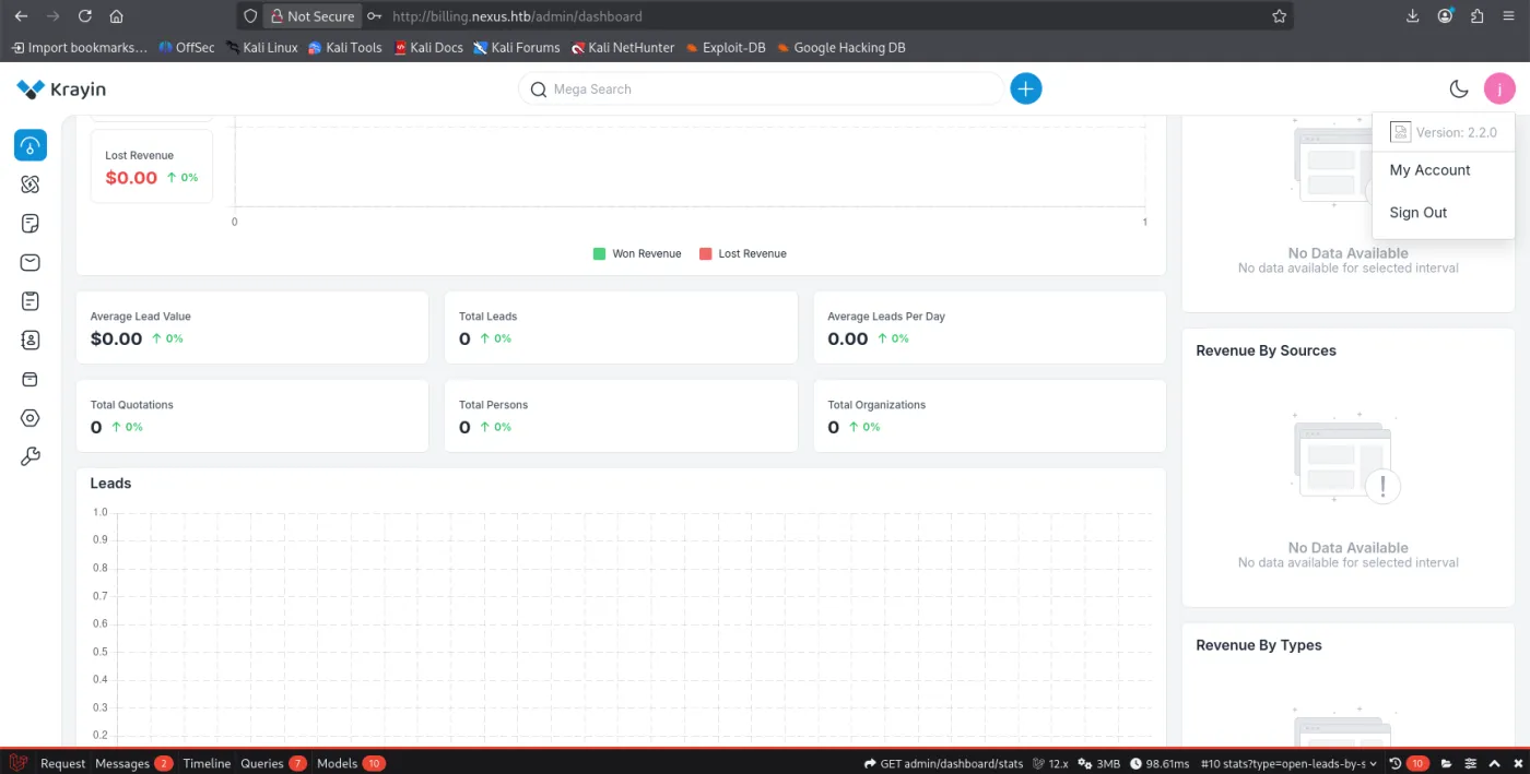 Panel de Krayin CRM 2.2.0